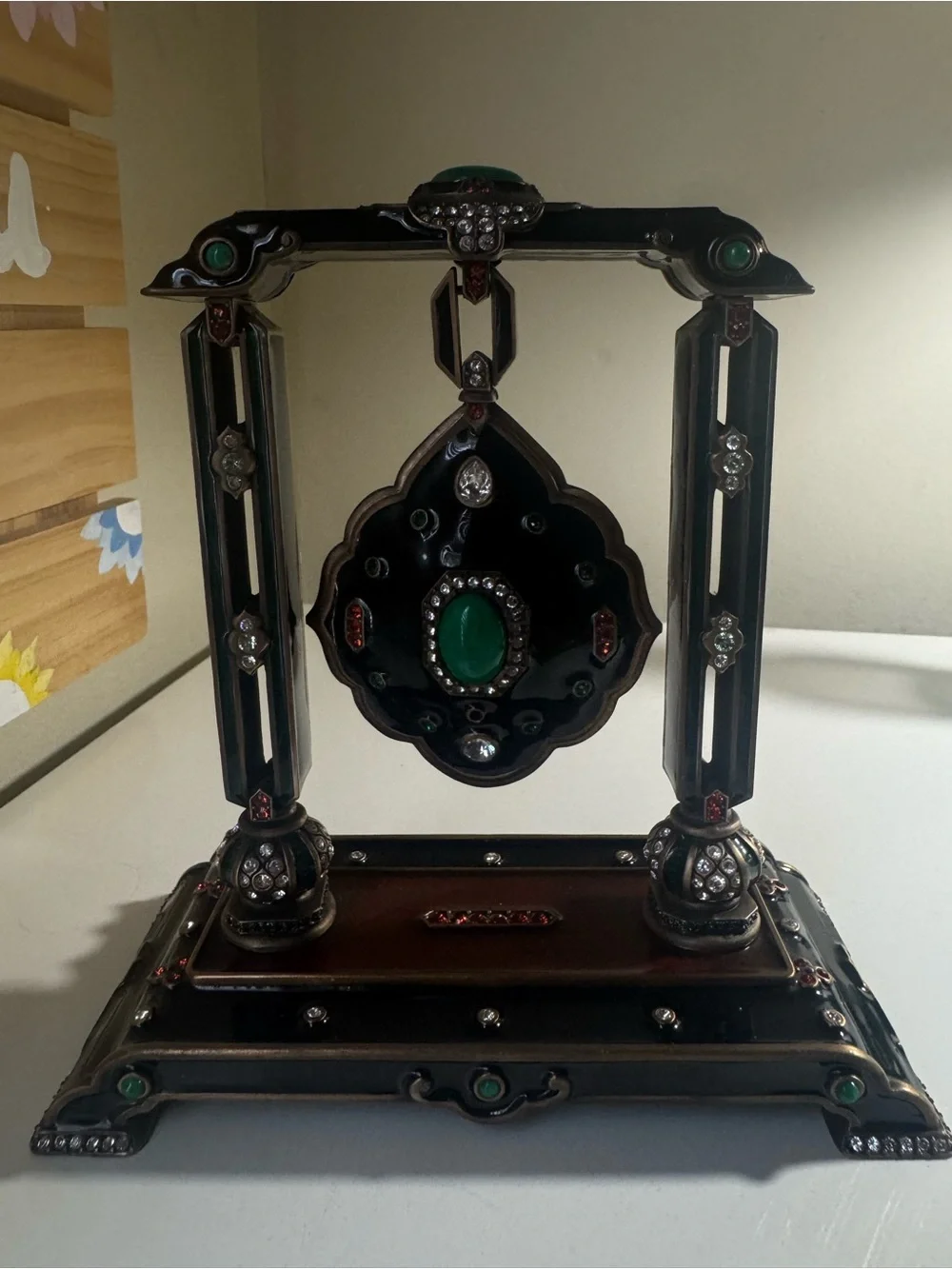 Ornate Green and Black Decorative Hanging Table Clock by Jay STRONG WATER
